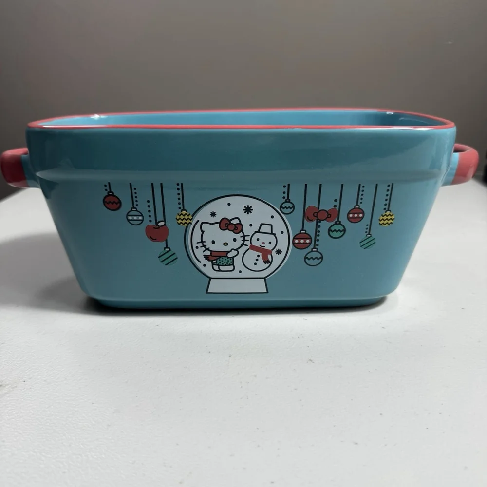 Sanrio Hello Kitty Ceramic Loaf Pan Snow Globe Design 9x5